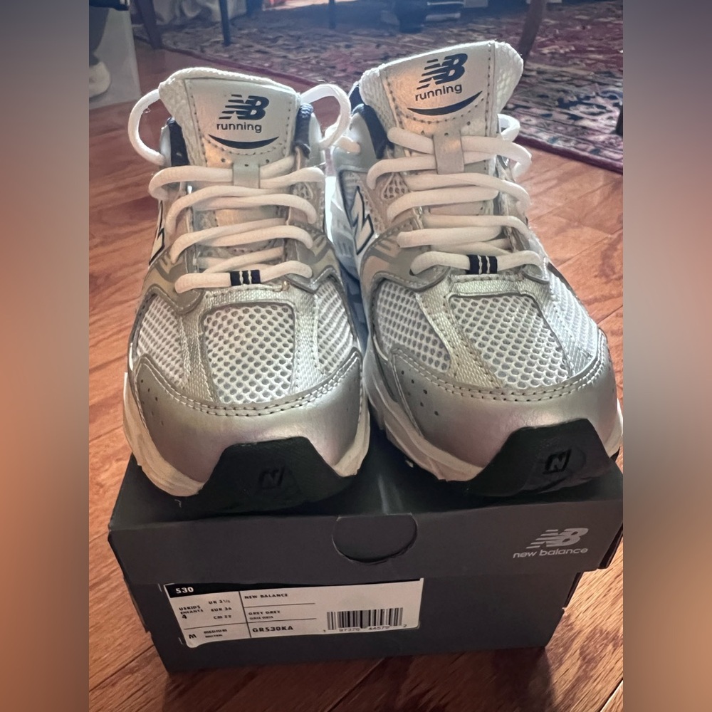 New Balance Silver and White Sneakers with Chunky Midsole